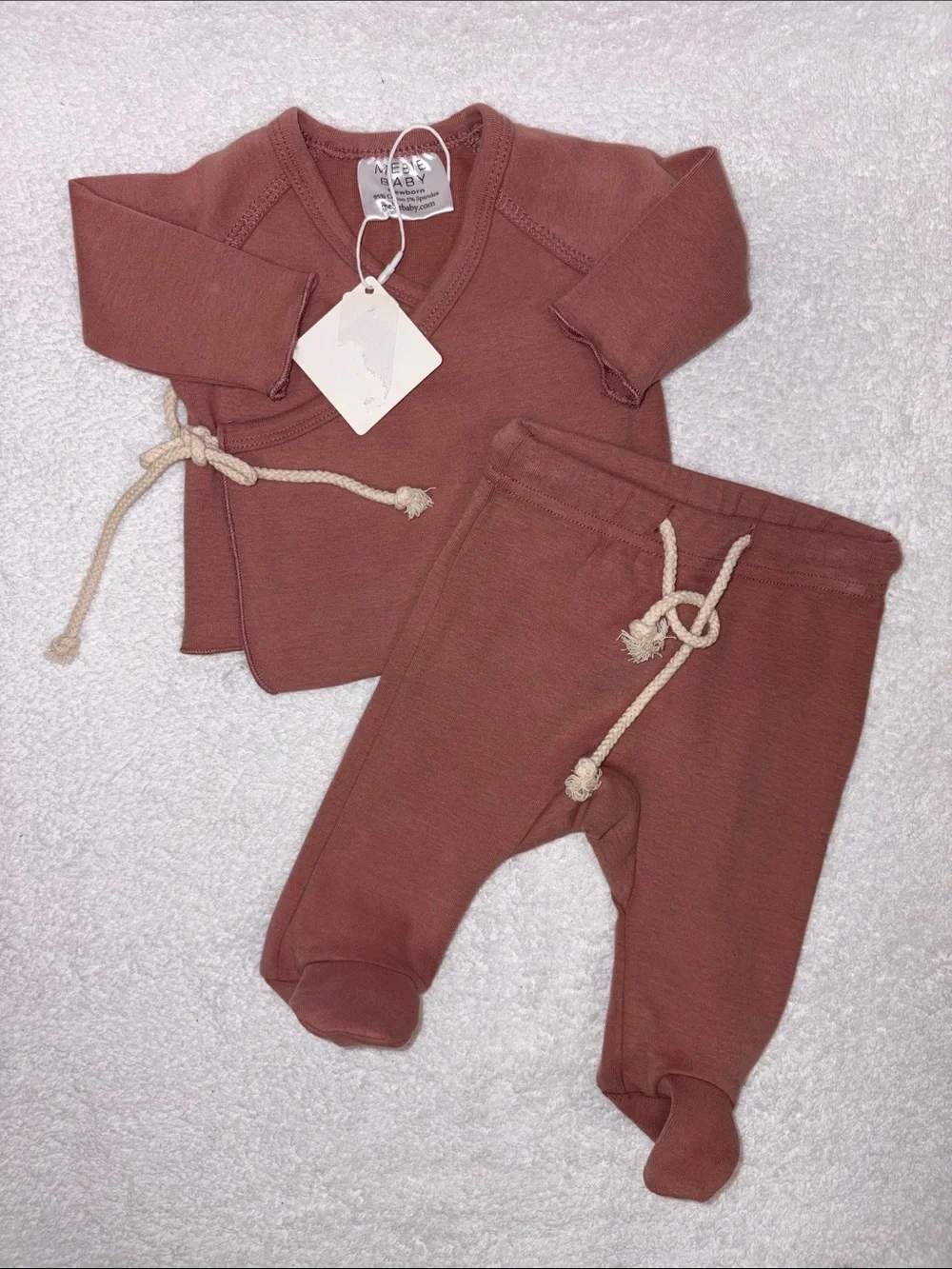 Mebie baby Organic dusted rose Baby Footie kimono Matching Set newborn
